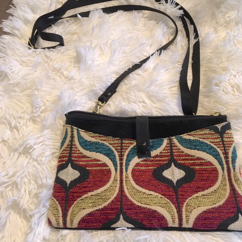 Black crossbody/clutch blue gold & burgundy design